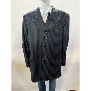 Valentino Ferrel Mens Blazer Blue Stripe Pocket Notch Lapel Single-breasted XXL